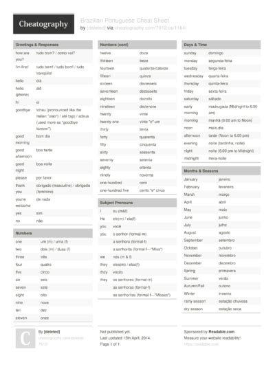 7 Portuguese Cheat Sheets Cheat Sheets For Every