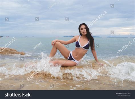 Woman Blue Bikini On Beach Stock Photo 1133650949 Shutterstock