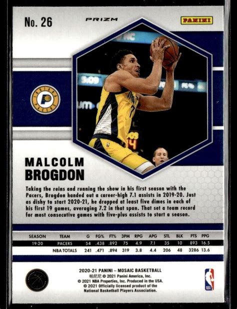 Panini Mosaic Malcolm Brogdon Blue Reactive Prizm Pacers Ebay