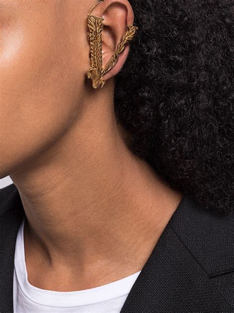 Versace V Shape Clip On Ear Cuff In Metallic Lyst