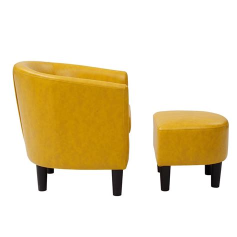 YL Grand Jazouli Faux Leather Barrel Accent Chair and Ottoman in Yellow ...