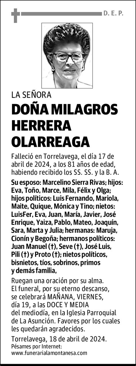 Do A Milagros Herrera Olarreaga Esquela El Diario Monta S