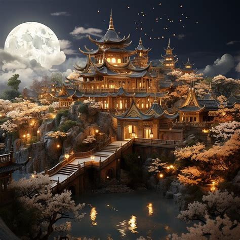 Premium AI Image | Magnificent Golden Chinese Palace CG Rendering