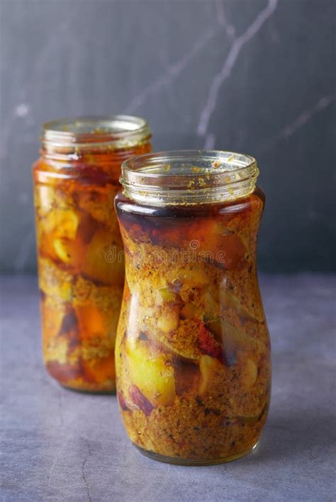 Homemade Mango Pickle In A Glass Jar On Table Stock Image Image Of