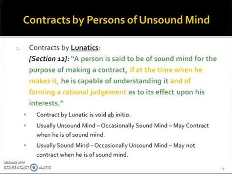 Topic Capacity To Contract Contracts By Persons Of Unsound Mind