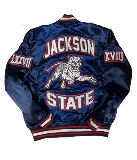 Men's Bomber Blue Satin Jackson State University Jacket - Jackets Masters