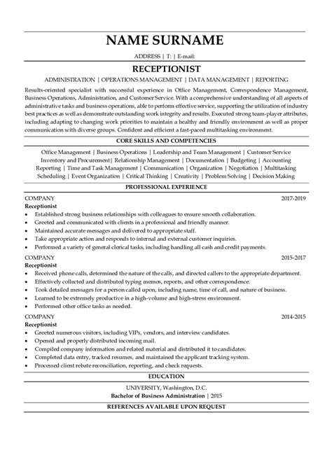 Receptionist Resume Example Pdf Sample And Tips