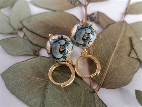 Позолоченные серьги с хлопковым жемчугом "Голубые цветы" купить в ...