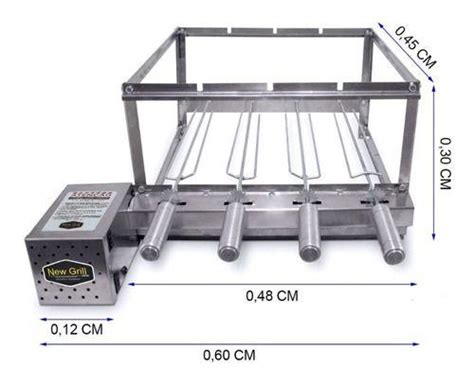 Gira Gril Churrasqueira Giratória Inox 4 Espetos New Grill