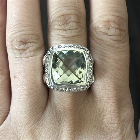 David Yurman Sterling Silver 14mm Prasiolite And Diamond Albion Ring