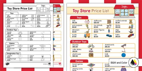 Toy Store Dramatic Play Price List Sign Profesor Hizo