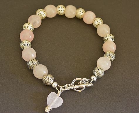 Rose Quartz And Sterling Silver Bracelet Love Bracelet T For Her Natural Crystals