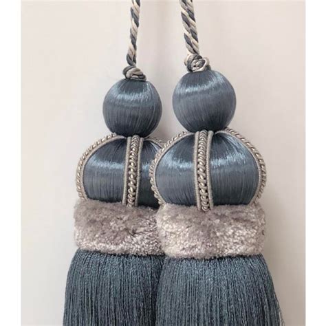 Pair Of Slate Blue Key Tassels With Cut Ruche Tassel Height 5 75 Chairish