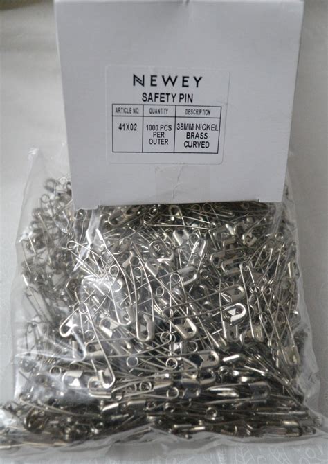 Newey Bulk Buy Curved Safety Pins 38mm Silver Tone Nickle Brass 1000