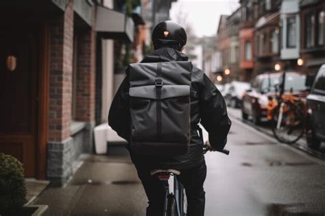 Premium Photo Delivery Rider Riding A Bicycle Through The City With