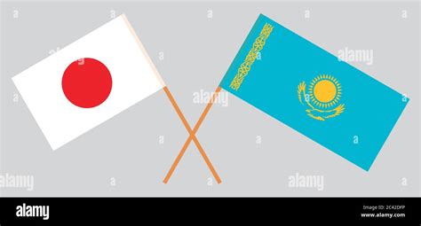 Crossed Flags Of Kazakhstan And Japan Official Colors Correct Proportion Vector Illustration