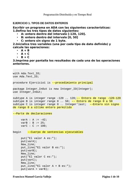 Ejercicio ADA Tipos De Datos En ADA PDF