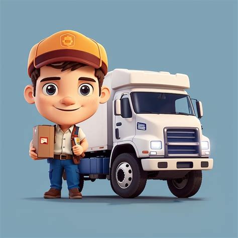 Premium Photo Delivery Man With Box And Truck Vector Icon