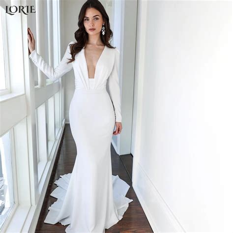 Lorie Luxo Sereia Vestidos De Casamento Profundo V Neck Boné Mangas