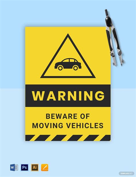 Warning Beware of Vehicle Moving Sign Template in Word, PSD ...