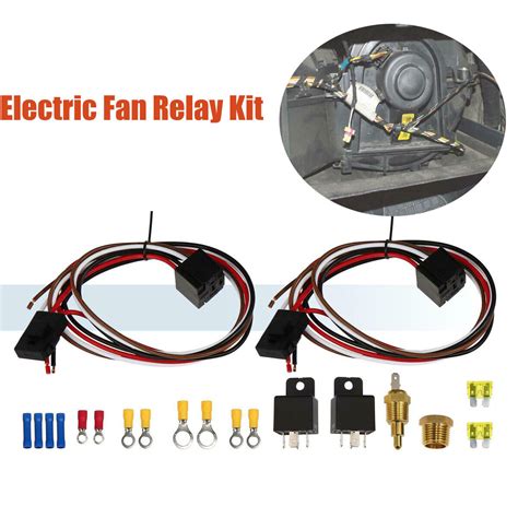 New Dual Electric Fan Relay Kit W Thermostatic Sensor Switch On