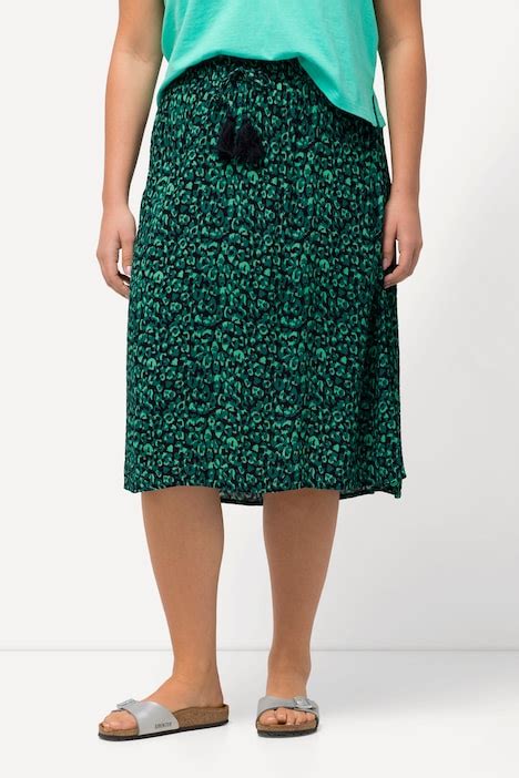 Leopard Print Elastic Waist Midi Skirt Navy Blue Ulla Popken