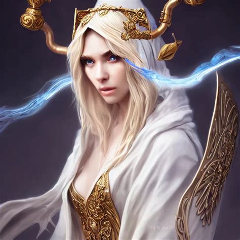 Beautiful Elemental Air Witch With Ornate White Robes Stable Diffusion