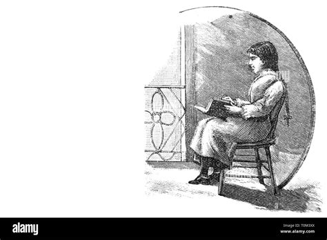 Girl reading a book - Vintage Engraved Illustration, 1894 Stock Photo - Alamy