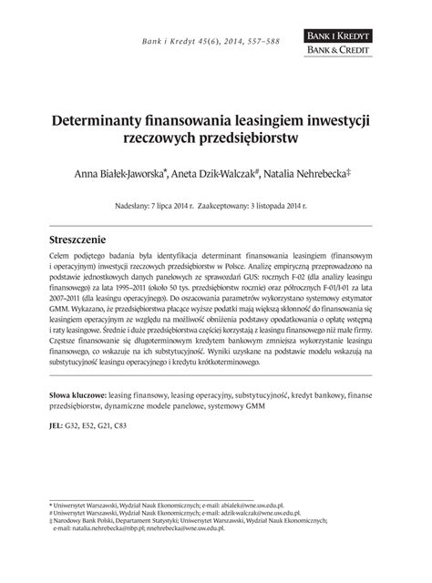 PDF Determinanty Finansowania Leasingiem Inwestycji Rzeczowych