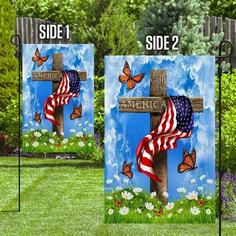 God Bless America Christian Cross Us House Flags Christian Garden Fl