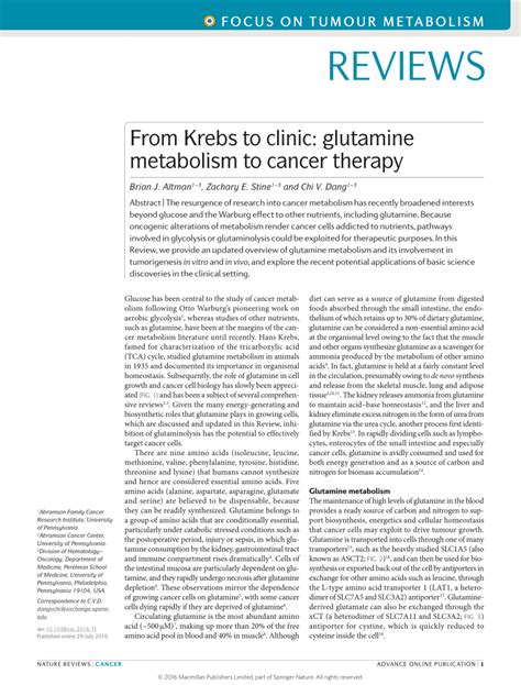 (PDF) From Krebs to clinic: glutamine metabolism to cancer therapy