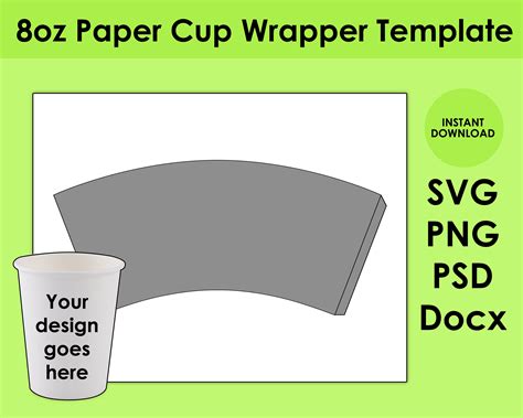 Oz Paper Cup Wrapper Template X Sheet Svg Png Psd And Etsy