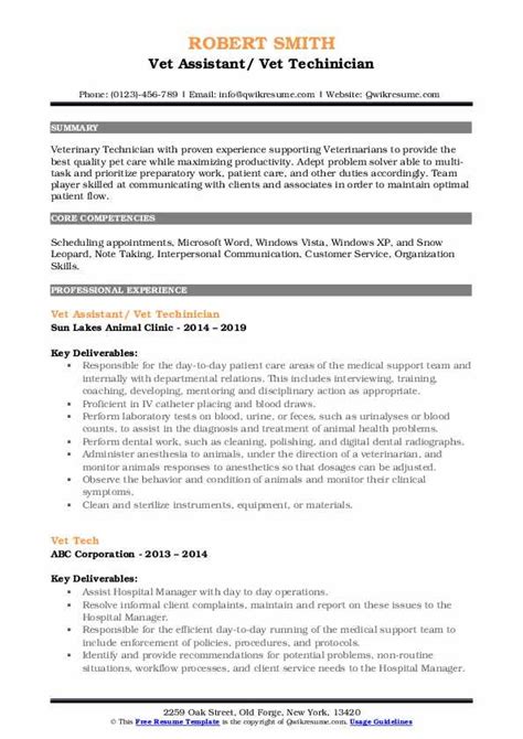 Vet Tech Resume Samples Qwikresume