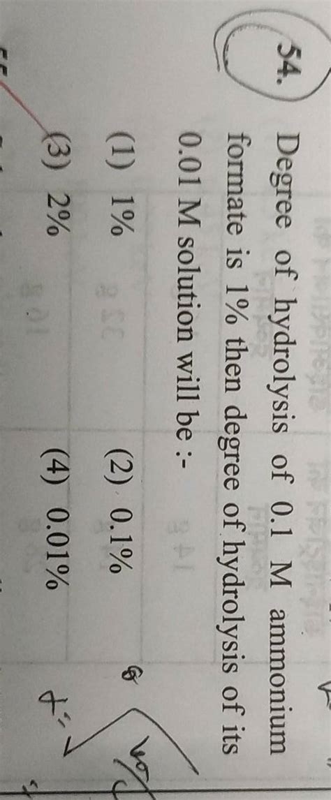 Degree Of Hydrolysis Of 0 1M Ammonium Formate Is 1 Then Degree Of Hydrol