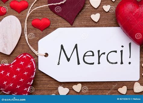 Label Red Hearts Flat Lay Merci Means Thank You Stock Image Image