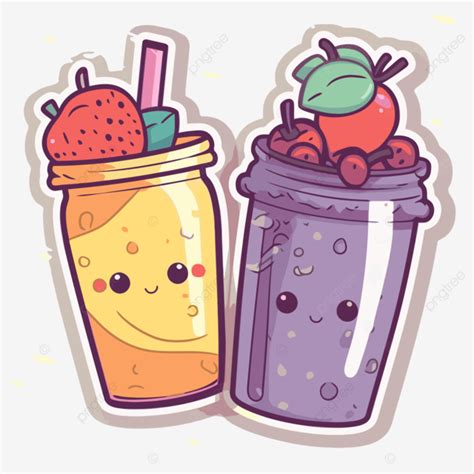 Two Cute Kawaii Smoothies Vector Smoothies Sticker Cartoon Png And