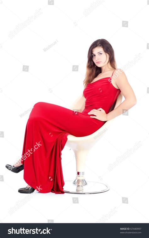 Sexy Attractive Beautiful Brunette Red Dress Stock Photo Edit Now 67440997