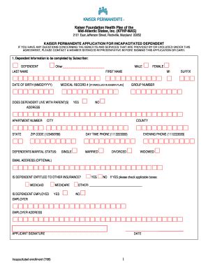 Fillable Online Fairfaxcounty Kaiser Foundation Health Plan Of The Mid