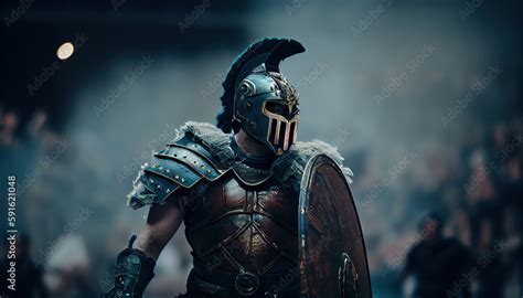 Gladiator Enters The Arena Warrior In Armor Realistic AI Generated