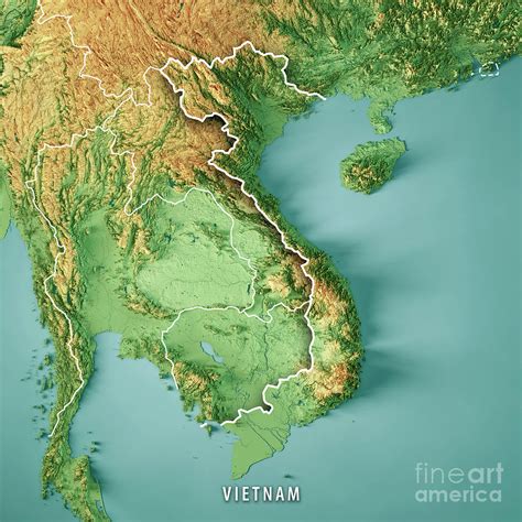 Vietnam 3d Render Topographic Map Color Border Digital Art By Frank