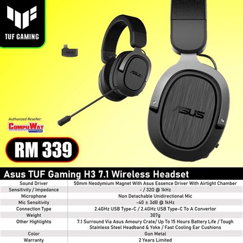 Asus Tuf Gaming H3 71 Wireless Headset Shopee Malaysia