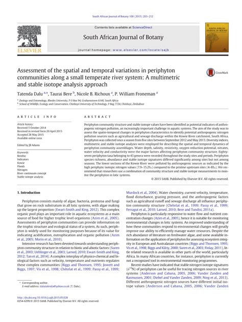 Pdf Assessment Of The Spatial And Temporal Variations In Periphyton