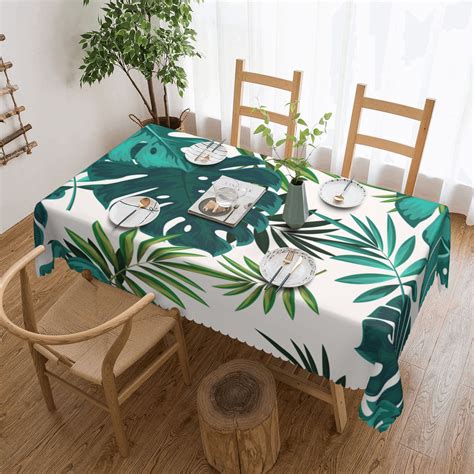 YFYANG Rectangular Polyester Table Cloth Green Tropical Plant