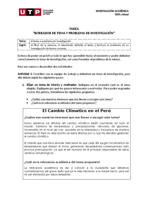 S Tarea Borrador Del Tema Y Problema De Investigaci N Grupal