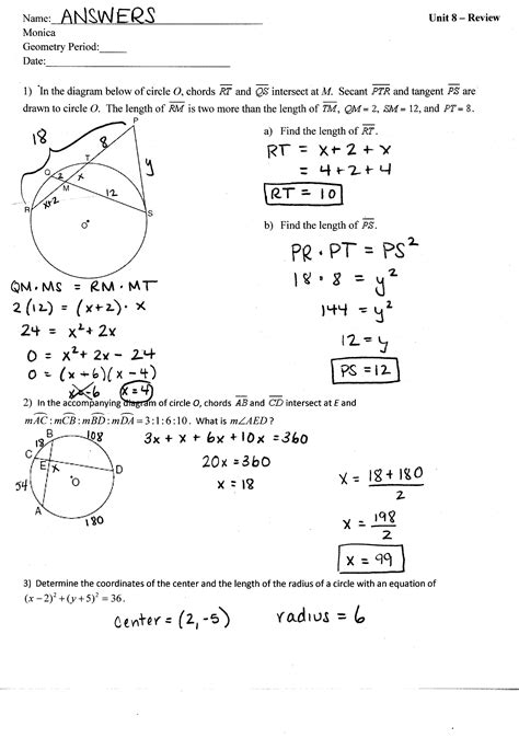 Parts Of A Circle Geometry Worksheets