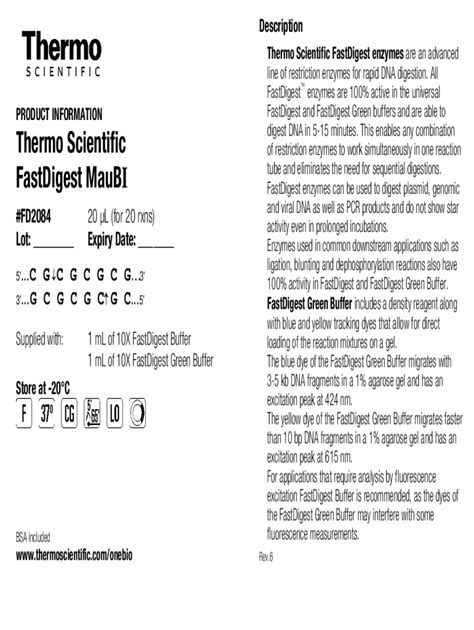 Fillable Online Thermo Scientific Fastdigest Enzymes Product