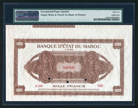 Morocco Banknotes 1000 Francs Note 1944 Banque D Etat Du Maroc World