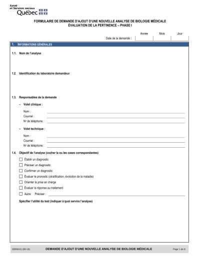 Formulaire De Demande Dajout Dune Nouvelle Analyse De Biologie
