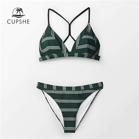 Cupshe Striped Teal Triangle Bikini Sets Women Sexy Triangle Two P