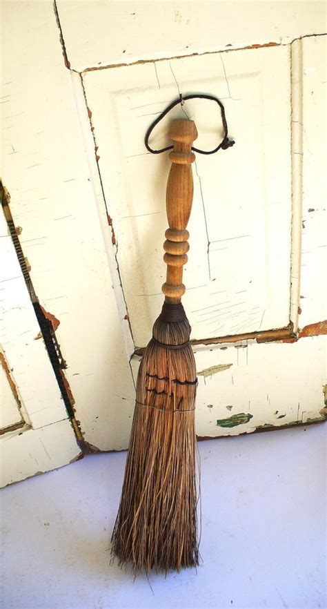 Witchs Antique Hearth Broom Carved Wood Handle By Birdinhandvtg